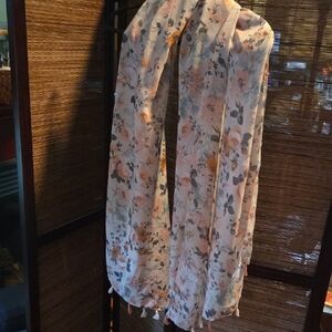 Elegant Floral Print Long Scarf with Tassels
